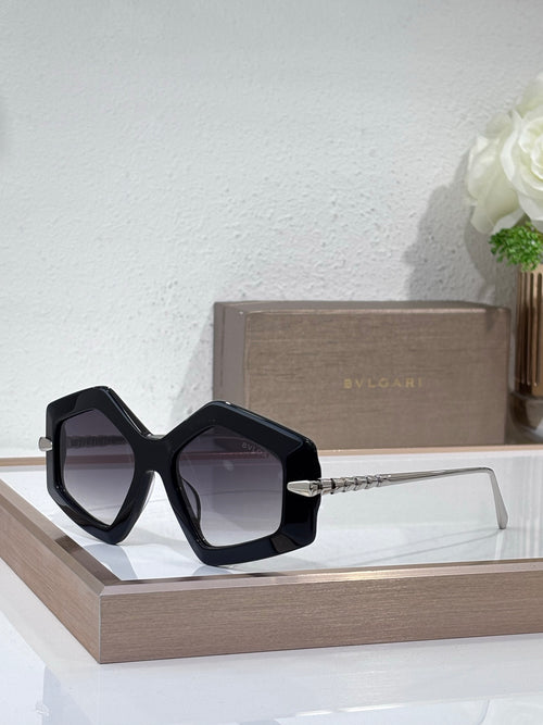 Bvlgari sunglasses, black oversized square frames with dark tinted lenses