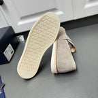 Prada unisex suede loafer outsole, light gray upper with textured rubber tread base