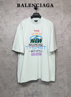Balenciaga white T-shirt with front graphic text and multicolor logo print