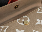 Louis Vuitton beige monogram bag corner with gold snap button and embossed pattern