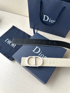 Dior belt with cream textured strap and logo buckle, stitched edge