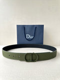 Dior belt in olive green leather with silver buckle and punched holes