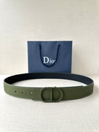 Dior belt in olive green leather with silver buckle and punched holes