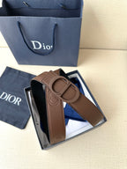 Dior brown leather belt with embossed D buckle and textured strap