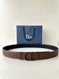 Dior brown leather belt with embossed buckle and adjustable hole strap