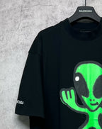 Balenciaga short-sleeve T-shirt, black with neon green alien graphic on front