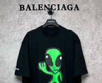 Balenciaga short-sleeve T-shirt, black with neon green alien face graphic on front