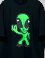 Balenciaga short-sleeve T-shirt, black with neon green alien graphic detail on front