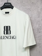 White Balenciaga logo T-shirt, crew neck and short sleeves, side view