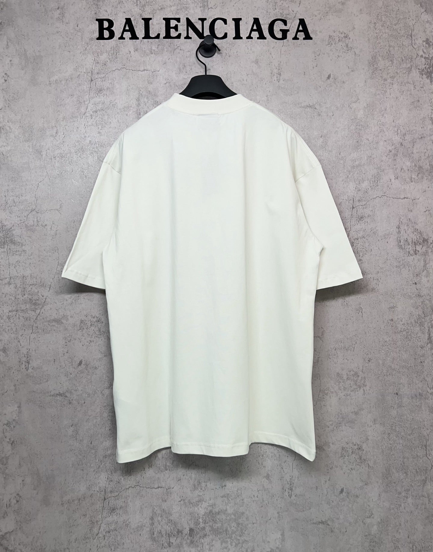 White Balenciaga logo T-shirt, back view, short sleeves, crew neck