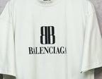 White T-shirt with large black 8B and Balenciaga logo print