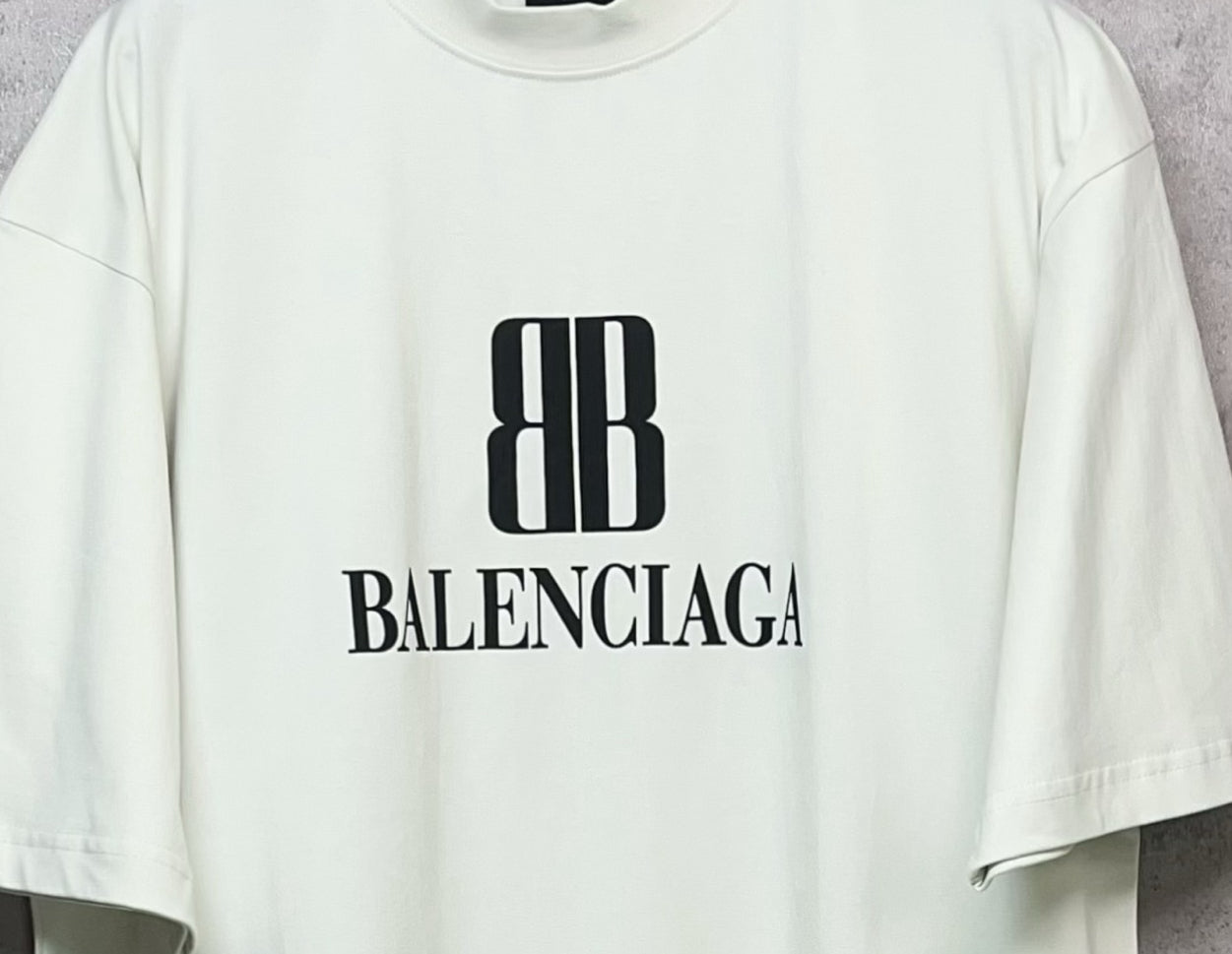 White T-shirt with large black 8B and Balenciaga logo print