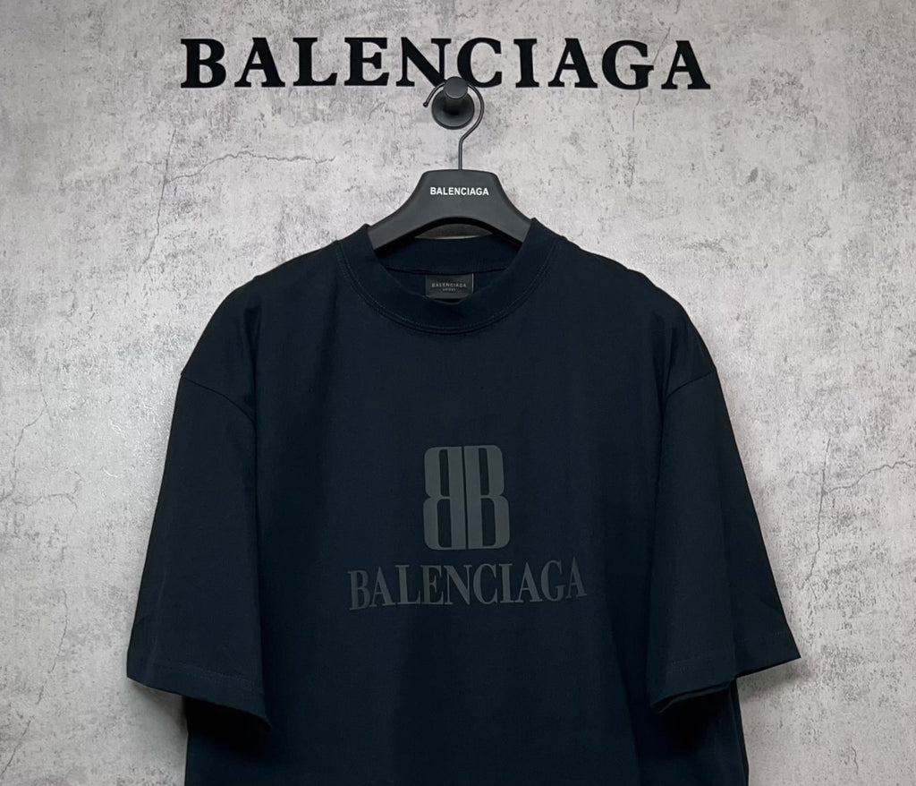 Black Balenciaga logo T-shirt with large chest print, crew neck