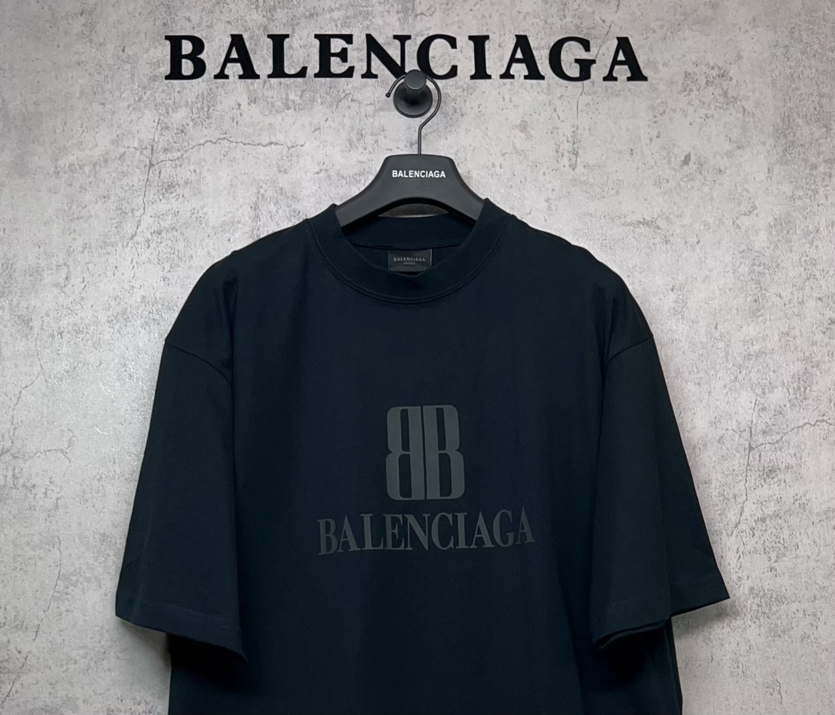 Black Balenciaga logo T-shirt with large chest print, crew neck