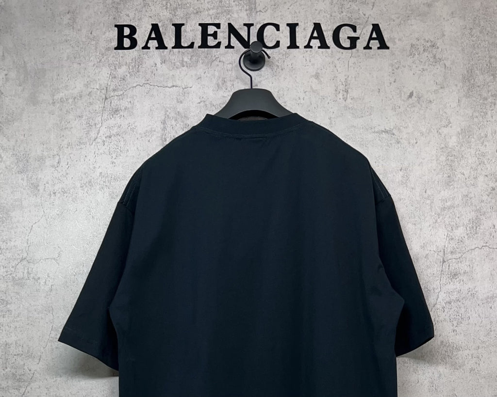 Black Balenciaga T-shirt back view, crew neck with short sleeves