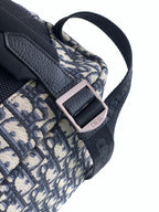 Dior monogram backpack shoulder strap with metal buckle and Dior logo plate