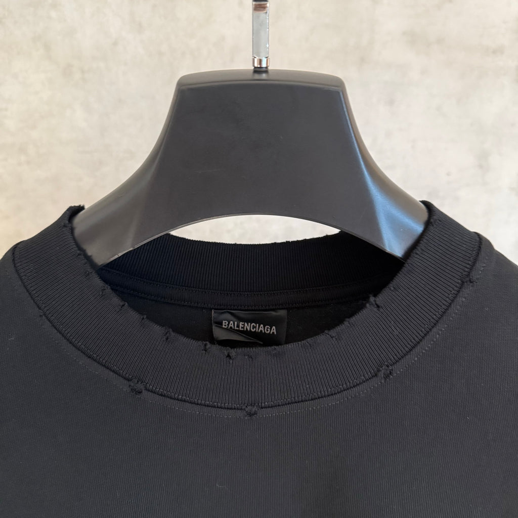 Balenciaga black crewneck T-shirt neckline with brand label inside