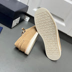 Prada unisex tan suede shoes, outsole view with textured tread