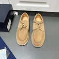 Prada unisex tan suede lace-up shoes with stitched apron and lace ties