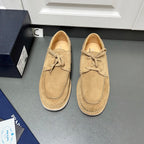 Prada unisex tan suede lace-up shoes with stitched apron and lace ties