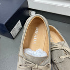 Prada unisex suede lace-up shoes in light gray, interior with PRADA logo