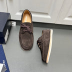 Prada unisex suede shoes, dark brown with lace bow and light rubber sole