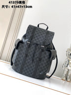 Men's Louis Vuitton checkered bag with top handle, front flap, and shoulder strap