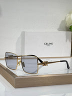 Celine sunglasses with gold frame and light smoke gradient square lenses