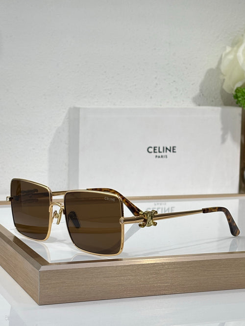 Celine sunglasses with gold frame and brown-tinted square lenses