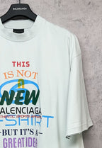 Balenciaga white T-shirt with close-up of front graphic print and logo text