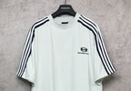 Balenciaga short-sleeve shirt front, white crew neck with black triple stripes
