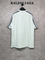 Balenciaga short-sleeve shirt back, white with black three-stripe detailing