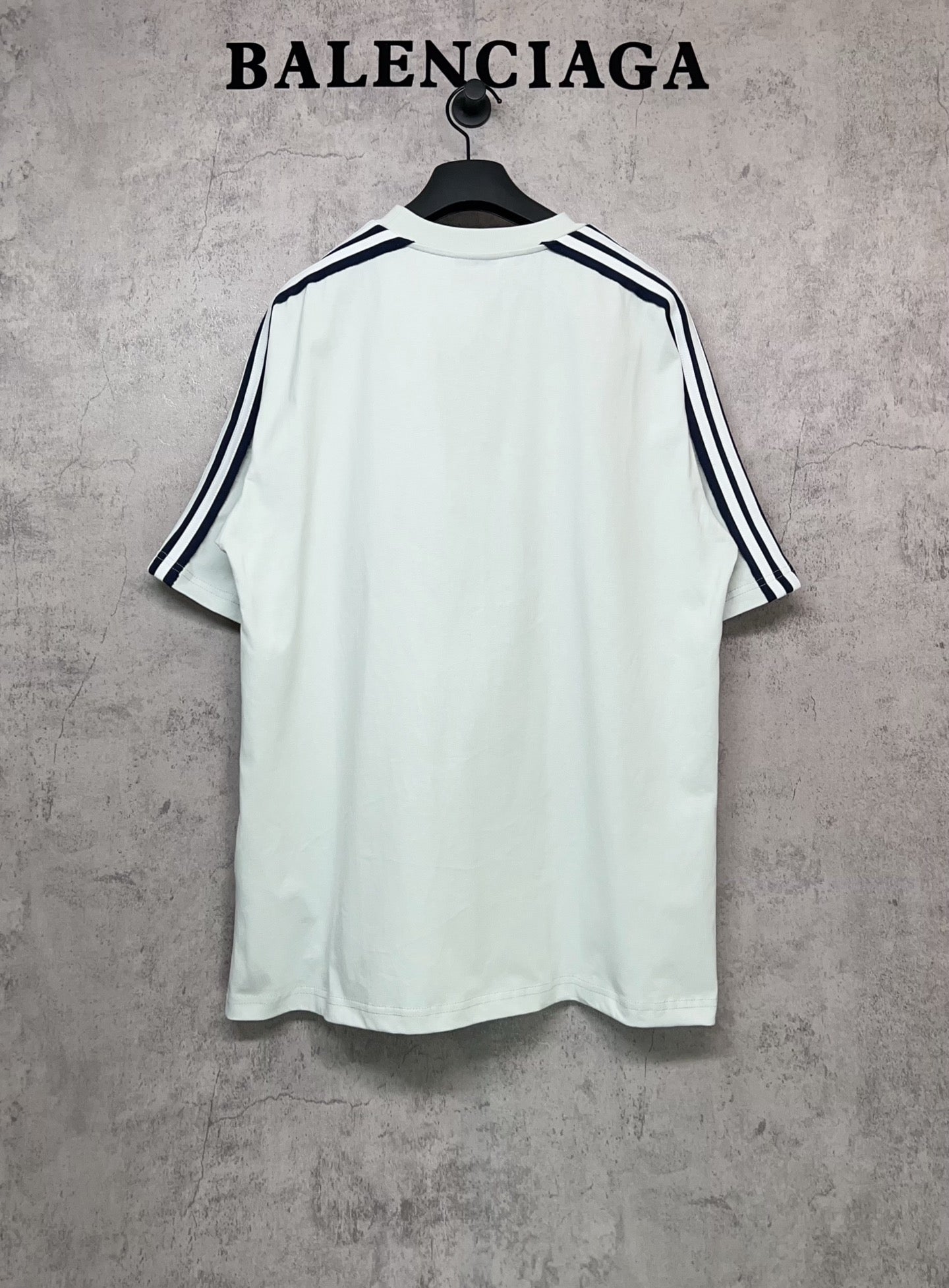 Balenciaga short-sleeve shirt back, white with black three-stripe detailing