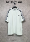 Balenciaga short-sleeve shirt, white with black side stripes and crest logo