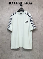 Balenciaga short-sleeve shirt, white with black side stripes and crest logo