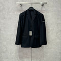 Balenciaga long blazer, dark navy, front buttons and flap pockets