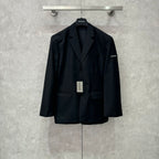 Balenciaga long blazer, dark navy, front buttons and flap pockets
