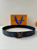 Louis Vuitton belt in dark textured leather with silver-toned LV buckle