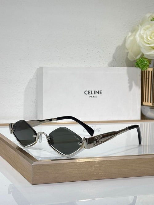 Celine eyeglasses with dark green lenses, gunmetal frame and black temple arms.