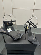 Black women’s high-heel sandals with ankle strap and slim stiletto heel