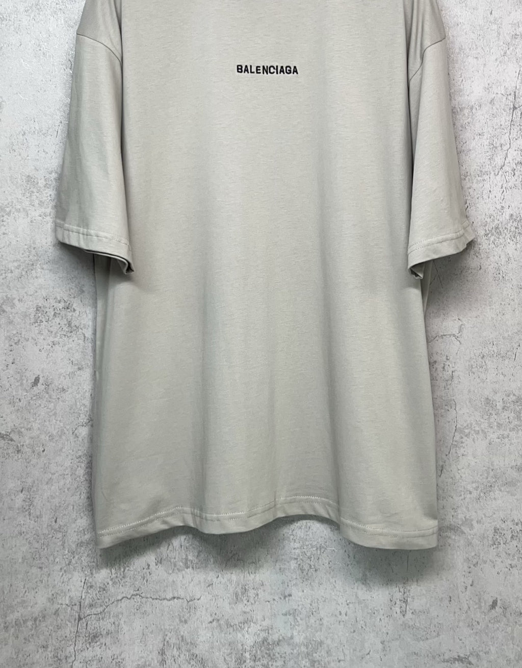 Balenciaga light gray short-sleeve T-shirt front with small chest logo
