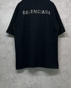 Balenciaga black crewneck short-sleeve T-shirt with large rhinestone back logo