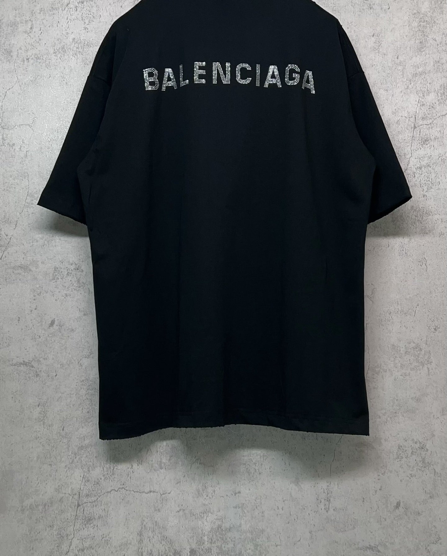 Balenciaga black crewneck short-sleeve T-shirt with large rhinestone back logo