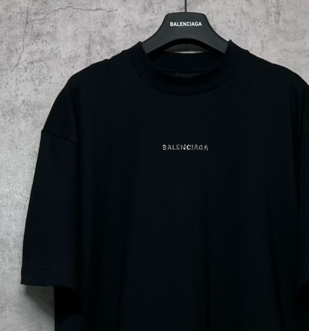 Balenciaga black crewneck short-sleeve T-shirt with chest logo on front