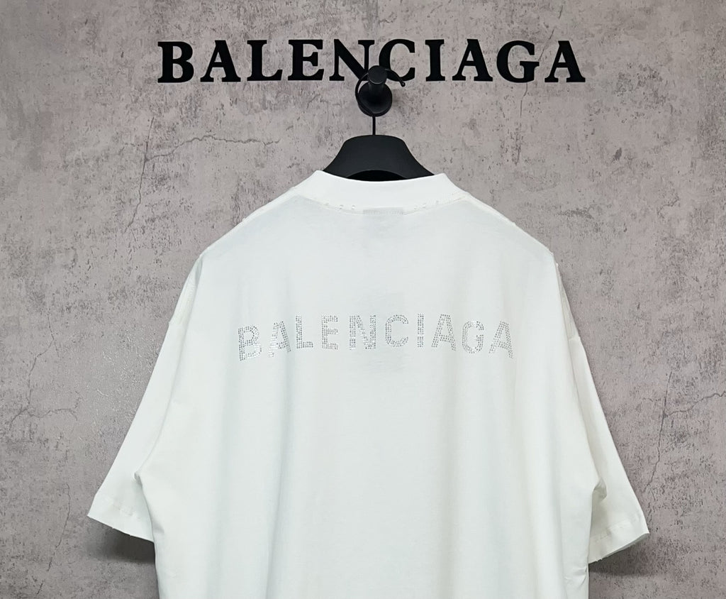 White Balenciaga crew-neck T-shirt, back view with centered logo