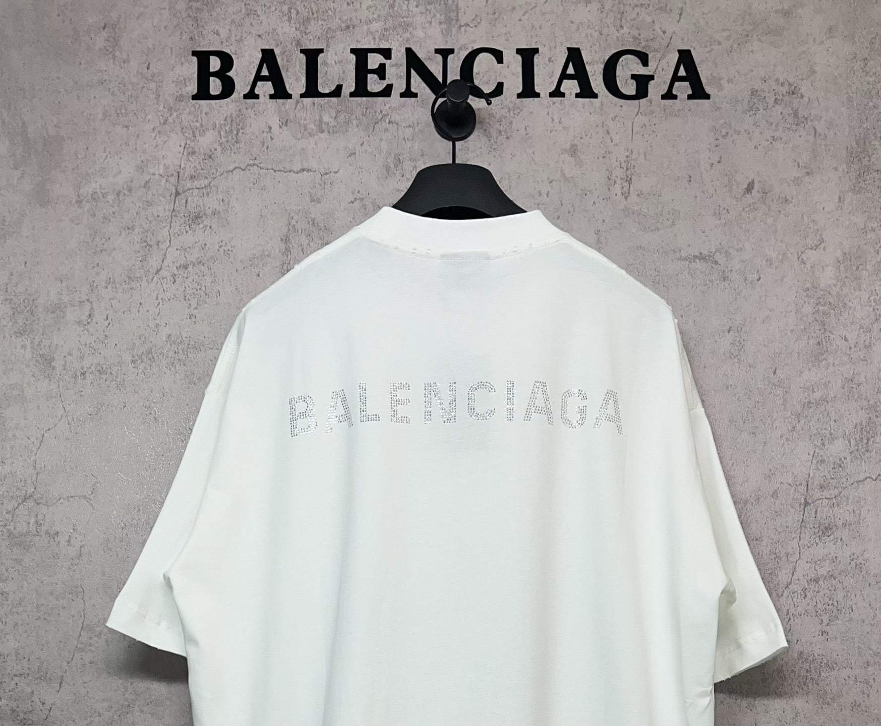 White Balenciaga crew-neck T-shirt, back view with centered logo