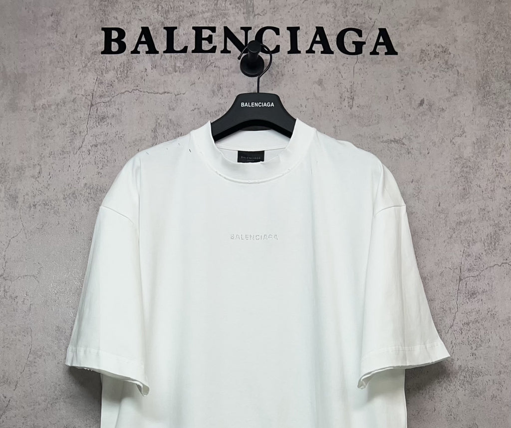 White Balenciaga crew-neck T-shirt, centered chest logo