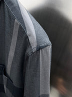 Burberry plaid button-up shirt sleeve with seam detail, dark gray and navy check