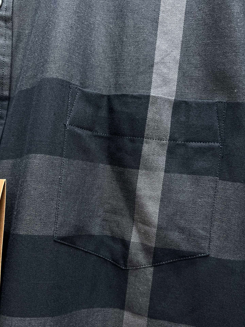 Burberry plaid shirt chest pocket and check pattern, dark gray and navy
