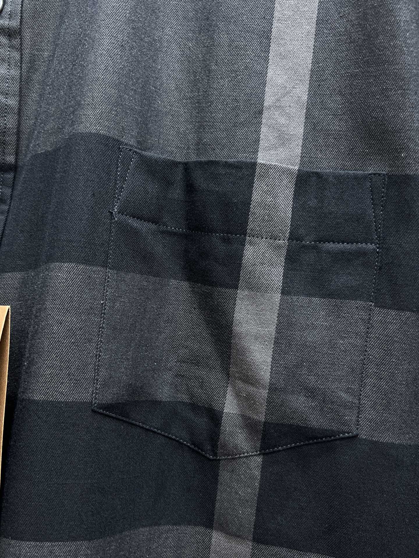 Burberry plaid shirt chest pocket and check pattern, dark gray and navy